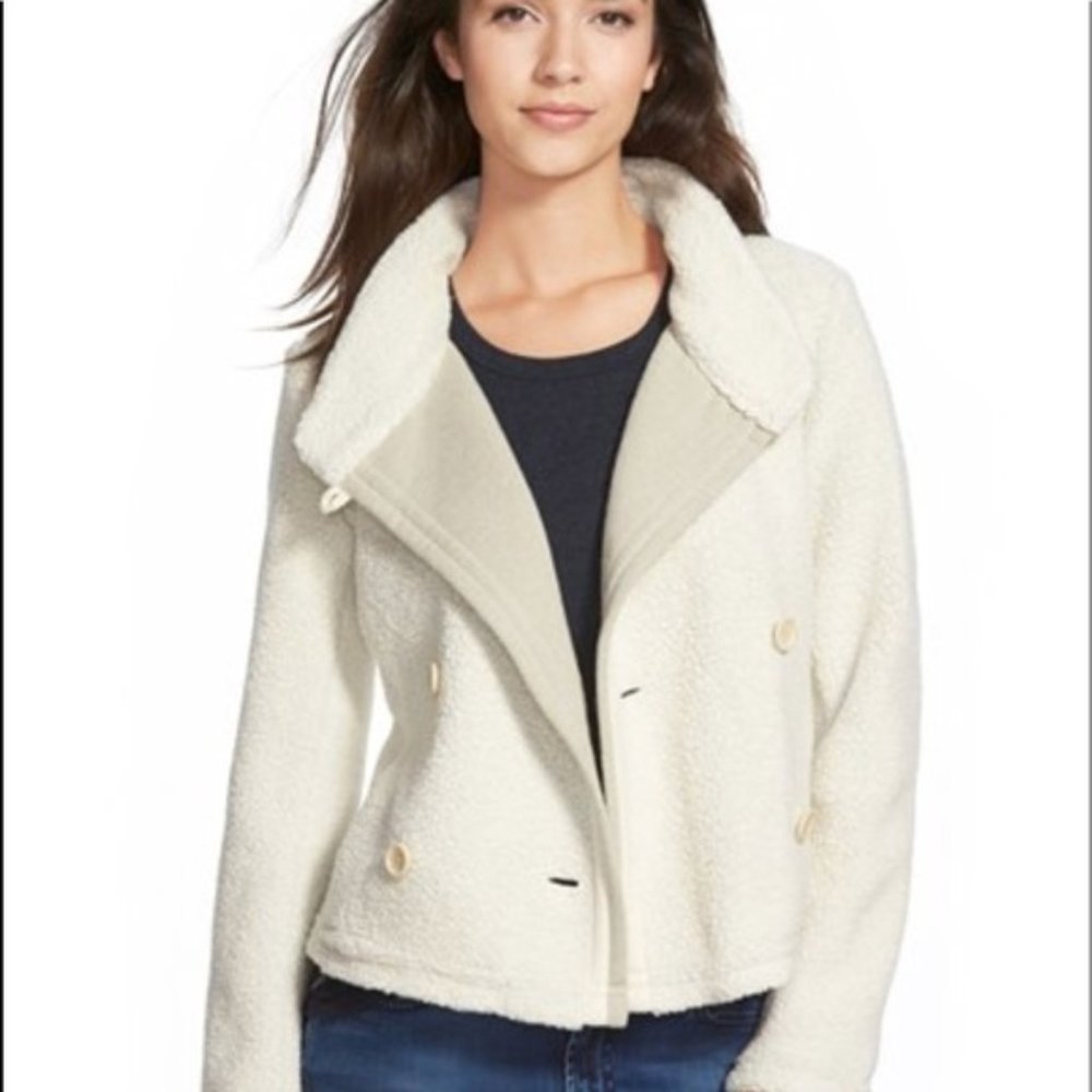 Standard James Perse Shrunken Sherpa Fleece Jacket High Neck Button Beige - Picture 3 of 12